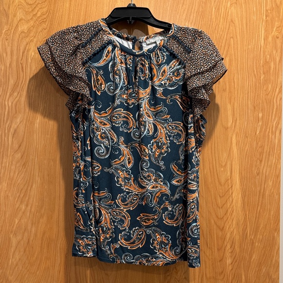 Daniel Rainn Tops - Daniel Rainn Navy and Orange Paisley Blouse